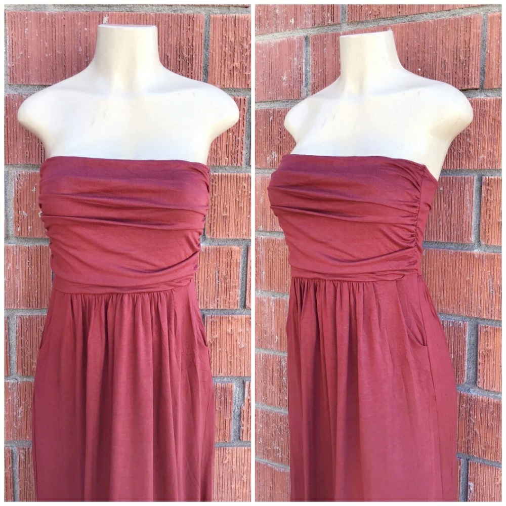 Gorgeous Rust Brick Strapless Maxi Dress - Picture 5 of 6